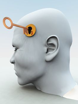 Concept showing a key about to unlock someones mind.