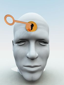 Concept showing a key about to unlock someones mind.