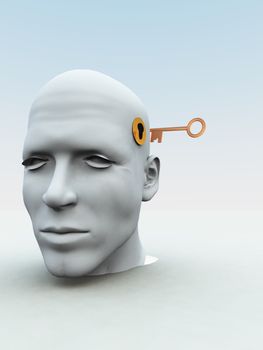 Concept showing a key about to unlock someones mind.