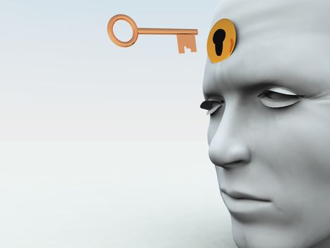 Concept showing a key about to unlock someones mind.