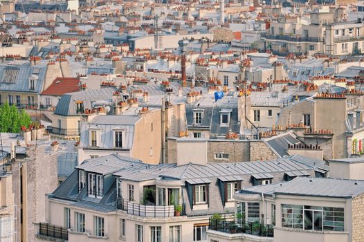 Roofs in residential quarter of Montmartre in Paris