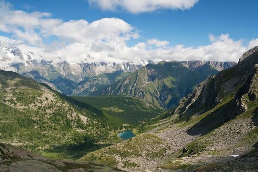 summer landscape of Italian Alps in Aosta Valley near Courmayeur