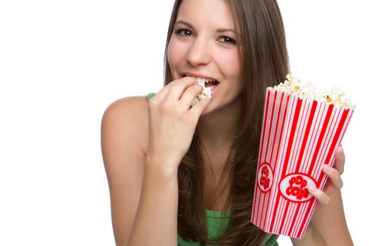 Beautiful happy person eating popcorn