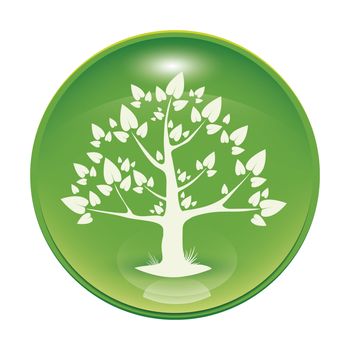 a green glossy icon with a tree
