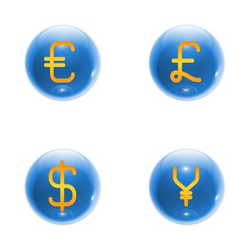 3D Sphere With Euro, Dollar, Pound and Yen Symbols (jpeg has clipping path)