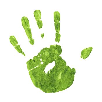 Green Impression of Hand Against a Flat Surface