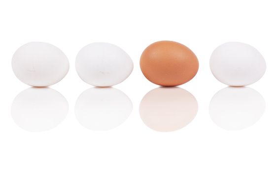 Macro view of four eggs isolated on the white