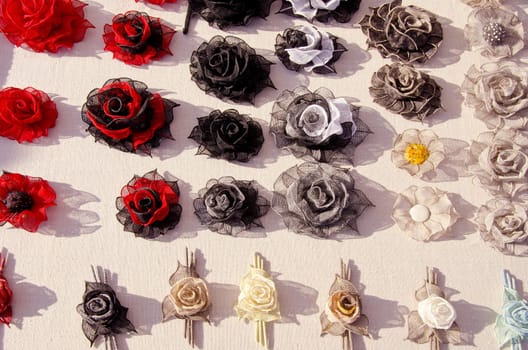 handmade linen roses in the summer fair