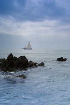 Sailing ship at sea in Portugal - landscape orientation