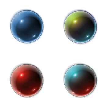 Four 3D Colored Spheres With Light Reflections and Projected Shadow