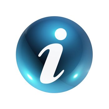 3D Information symbol, white letter "i" on blue background