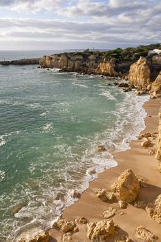 Wide view of the Castelo beach near Albufeira, on the Algarve.