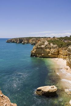 View of the beautiful beach Marinha beach located on the Algarve, Portugal.