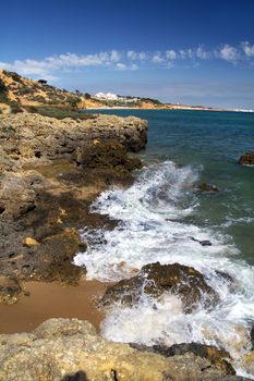 Landscape view of the beautiful coastline near Albufeira city in the Algarve, Portugal.