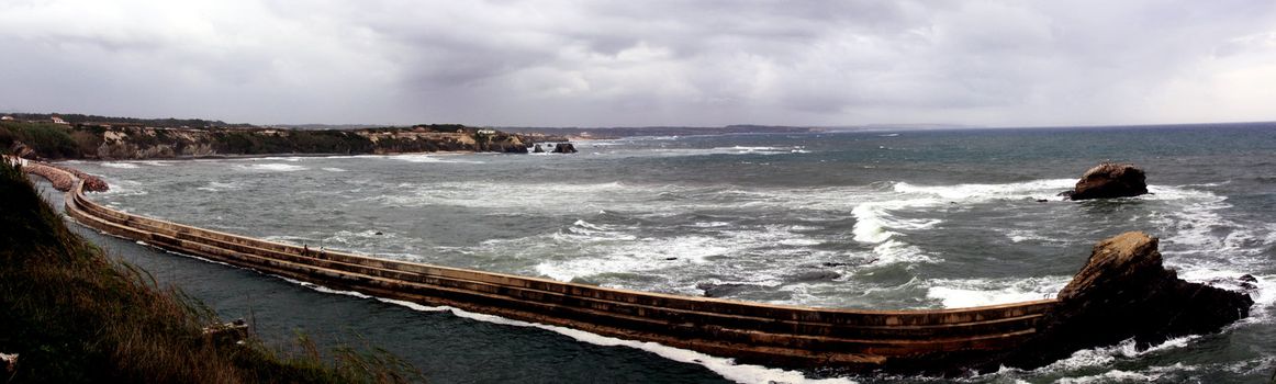 Wide view of the Portinho do Canal coastline near Porto Covo in the Alentejo, Portugal.