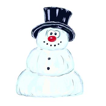 funny snowman with hat on white background - illustration