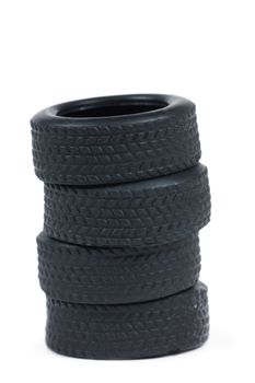 A stack of toy tires isolated on the white
