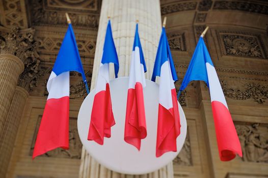 French flags on the column in Pantheon