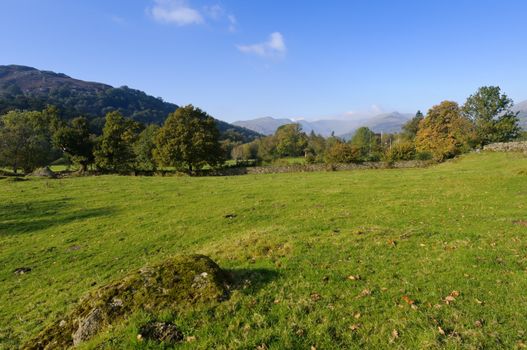 View from Galava Roman Fort in Borrans Field Ambleside Lake District National Park Cumbria England