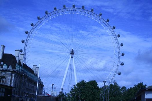 The London Eye with deep blue background sky