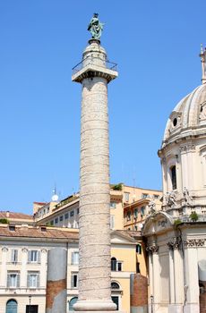 details of Traian column in Rome, Italy