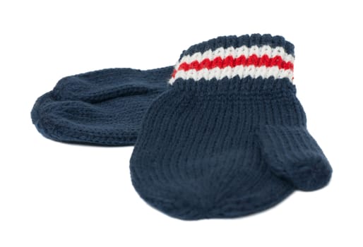 Children's autumn-winter blue mittens