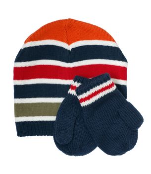Children's autumn-winter colorful cap with mittens