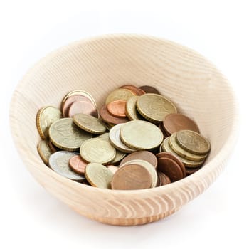 Wood cup full of savings in Euro, good for concepts