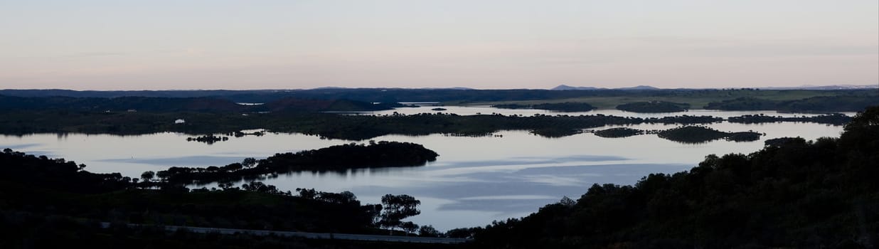 View of a beautiful lake near the Alqueva dam on the Alentejo, Portugal.