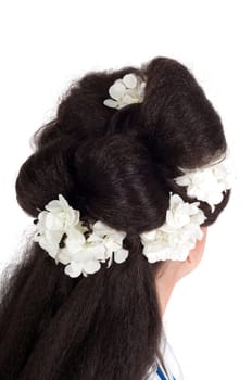 Geisha brunette hair style isolated on white