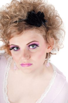 Portrait of young beautiful sexy tender blonde with fancy make-up