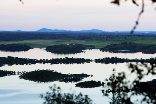View of a beautiful lake near the Alqueva dam on the Alentejo, Portugal.