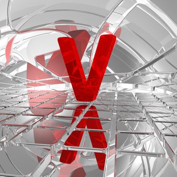 red uppercase letter v in futuristic space - 3d illustration