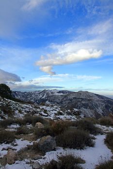 View of a winter snowy landscape of the sierra Nevada location near Granada, Spain.