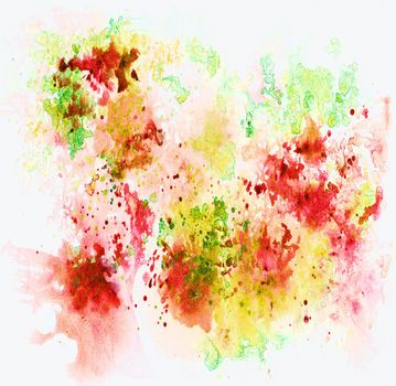 Abstract background, watercolor, hand painted on a paper. Pink, red, yellow, white