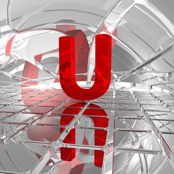 red uppercase letter u in futuristic space - 3d illustration