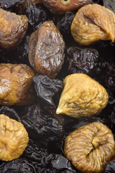 close up of dried plums and figs