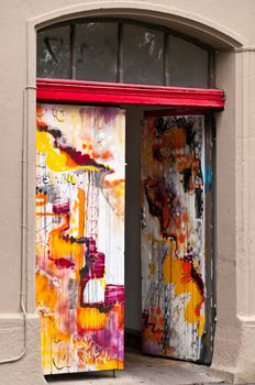 An open colorful door