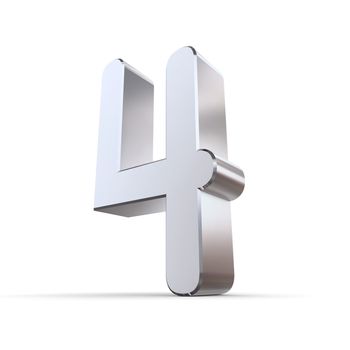 shiny 3d number 4 made of silver/chrome - OCR character look