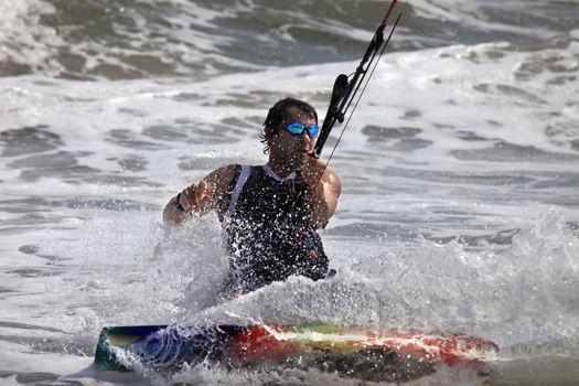 Kiteboarder enjoy surfing in water. Vietnam