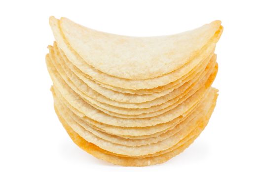 Stack of salted potato chip isolated on the white