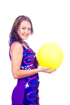 Woman with ballons in studio isolated on white