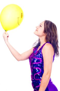 Woman with ballons in studio isolated on white