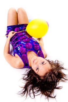 Woman with ballons in studio isolated on white