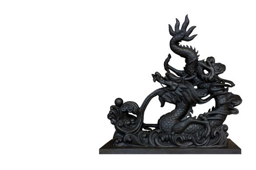 Black dragon sculpture isolate on white background