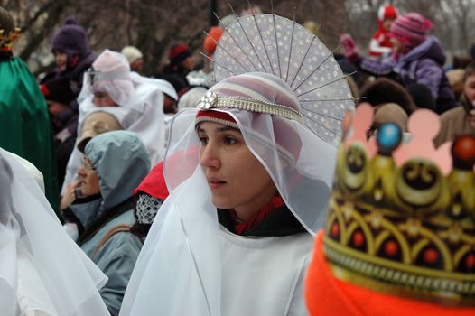 WROCLAW, POLAND - January 6: Epiphany holiday in Christian religion. Traditional procession, reconstruction of visit of the Magi to the infant Jesus on January 6, 2011.