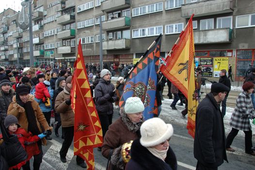 WROCLAW, POLAND - January 6: Epiphany holiday in Christian religion. Traditional procession, reconstruction of visit of the Magi to the infant Jesus on January 6, 2011.