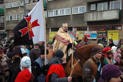 WROCLAW, POLAND - January 6: Epiphany holiday in Christian religion. Traditional procession, reconstruction of visit of the Magi to the infant Jesus on January 6, 2011.