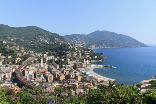 aerial view of Recco, small town in Liguria, Italy