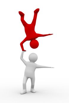 Man handstand on white background. Isolated 3D image